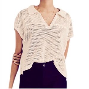 Madewell Crochet mesh polo top Small